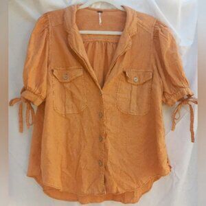 Free People Orange Linen Blend Top Peach - Size XL